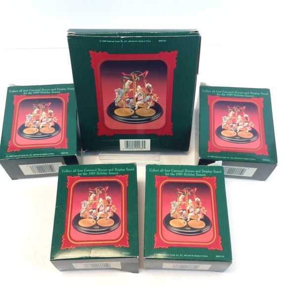 1989 Hallmark Christmas Ornament Carousel Horse Series Display Stand & 4 Horses - Picture 13 of 16